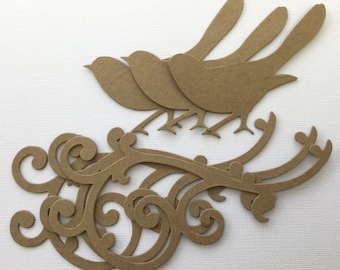 Bird Scroll Flourish - Chipboard Die Cuts - Bare Kraft Embellishments - Separate Pieces