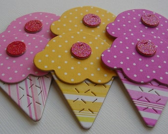 6 DOODLE Ice Cream Cones - in Doodlebug Polka Dots - Chipboard Embellishments