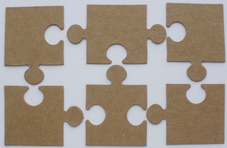 K&ouml;nnte beinhalten: Sechs braune Papppuzzleteile mit ineinandergreifenden Kanten. Die Teile sind in einem Gittermuster angeordnet.