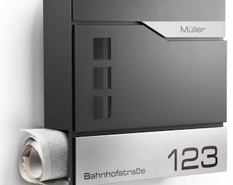 Buzón Oslo color antracita con compartimento para periódicos y ventana de visualización - Incluye material de montaje - Personalizable