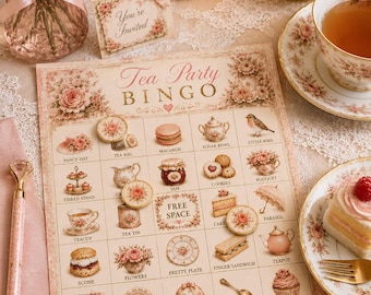 Tea Party Bingo, Cottage core style, Sweet 16th, Games, Print at home (PDF Download)