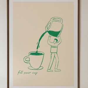 Póster de café, ilustración surrealista, arte de pared para una estación de café, regalo para amantes del café, póster de cafeína simple, decoración minimalista imagen 2