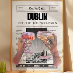 art mural de dublin, affiche de journal à votre santé, impression de cocktails, art de l'alcool, art altéré, décor de dopamine, affiche d'irlande, art irlandais