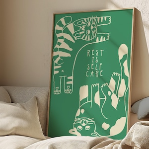 Katzenposter, schläfrige Katzen, Dopamindekor, funky Wandkunst, Geschenk für Katzenliebhaber, Galeriewandposter