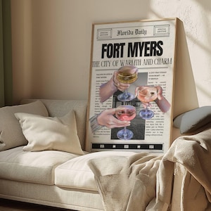 sztuka ścienna fort myers, plakat gazety cheers, wydruk koktajli, sztuka alkoholowa, zmieniona sztuka, dekoracja dopaminy, artykuł z wiadomościami z Florydy sztuka