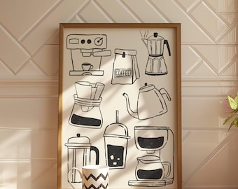 Lámina decorativa con diseño de máquina de espresso, ideal para decorar una cafetería (descarga digital).