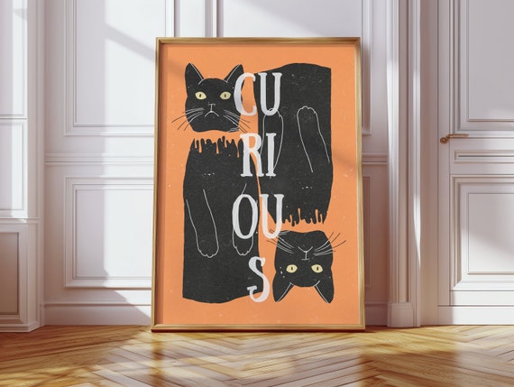 screen print style poster, black cat print, halloween cat wall art, bloody cat poster, grunge wall art, cat lover gift, freaky cat poster