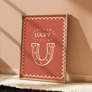 lucky you doodle horseshoe cowgirl poster, simple illustration print, cute girly wall art, horse girl gift, cowboy themed poster