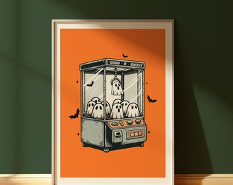 Retro Halloween Poster, Ghost Vending Machine Art (Digital Download)