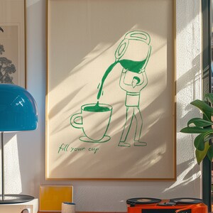 Puede incluir: Una ilustraci&oacute;n enmarcada de una persona vertiendo l&iacute;quido de una taza grande a una taza m&aacute;s peque&ntilde;a. La ilustraci&oacute;n es en verde y blanco y tiene el texto "fill your cup" debajo de la imagen.