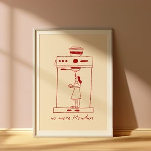 Póster de espresso, impresión surrealista de café, arte de pared para cafeterías, decoración de cafeterías, regalo para amantes del café, regalo de barista, arte de estación de café