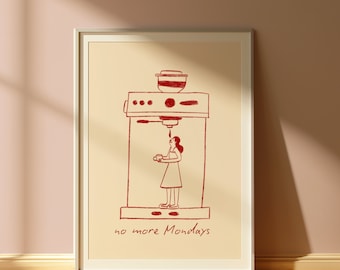 Póster surrealista de café espresso, arte para cafetería (descarga digital)