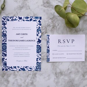 Blue Floral Wedding Invitation Suite, Chinoiserie Template (Digital Download) #BFLW