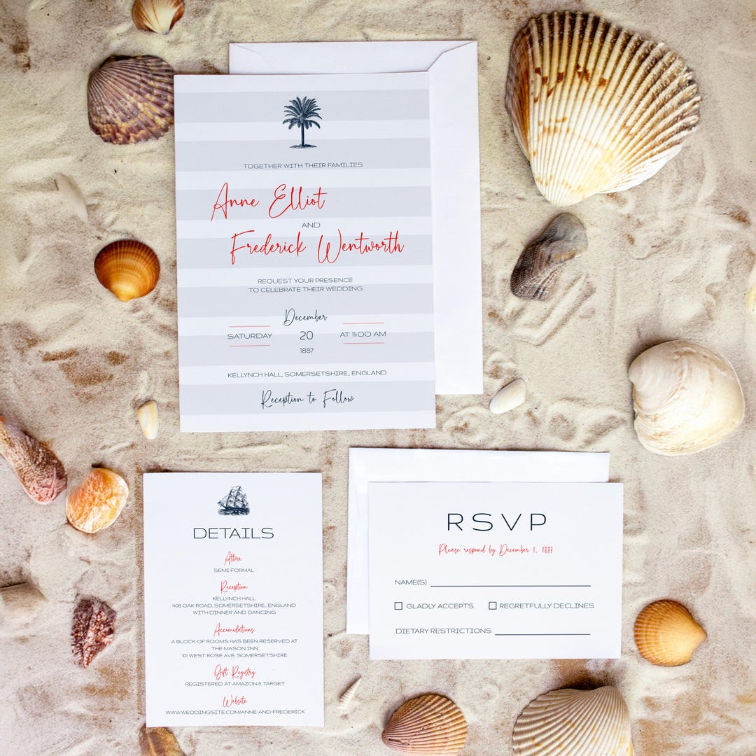 Nautical Wedding Invitation Template | Beach Coastal RSVP (digital ...