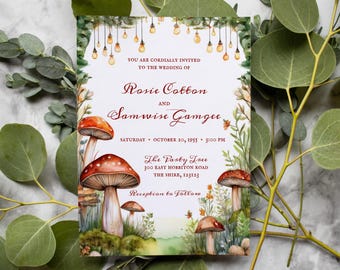 Mushroom Wedding Invitation Template, Whimsical Forest (Digital Download)