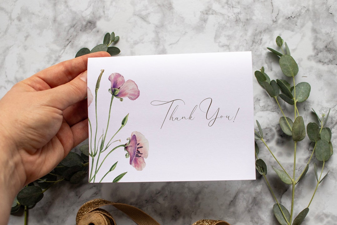 Thank You Card Template for Bridal Shower Simple Pink Purple Flower ...