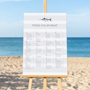 Modello di cartello per la tabella alfabetica dei posti a sedere per matrimoni costieri / Segnaletica per matrimoni stampabile / Set per matrimoni in spiaggia in stile nautico / Modello modificabile #BHFM