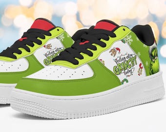 Low-Top Leather Christmas Sneakers, Low Top Grinch Shoes, Feelin' Extra Grinchy Today, Christmas Shoes