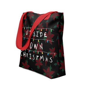 Upside Down Christmas Tote Bag, Upside Down Tote Bag, Christmas Holly Bag, Demogorgon Tote Bag