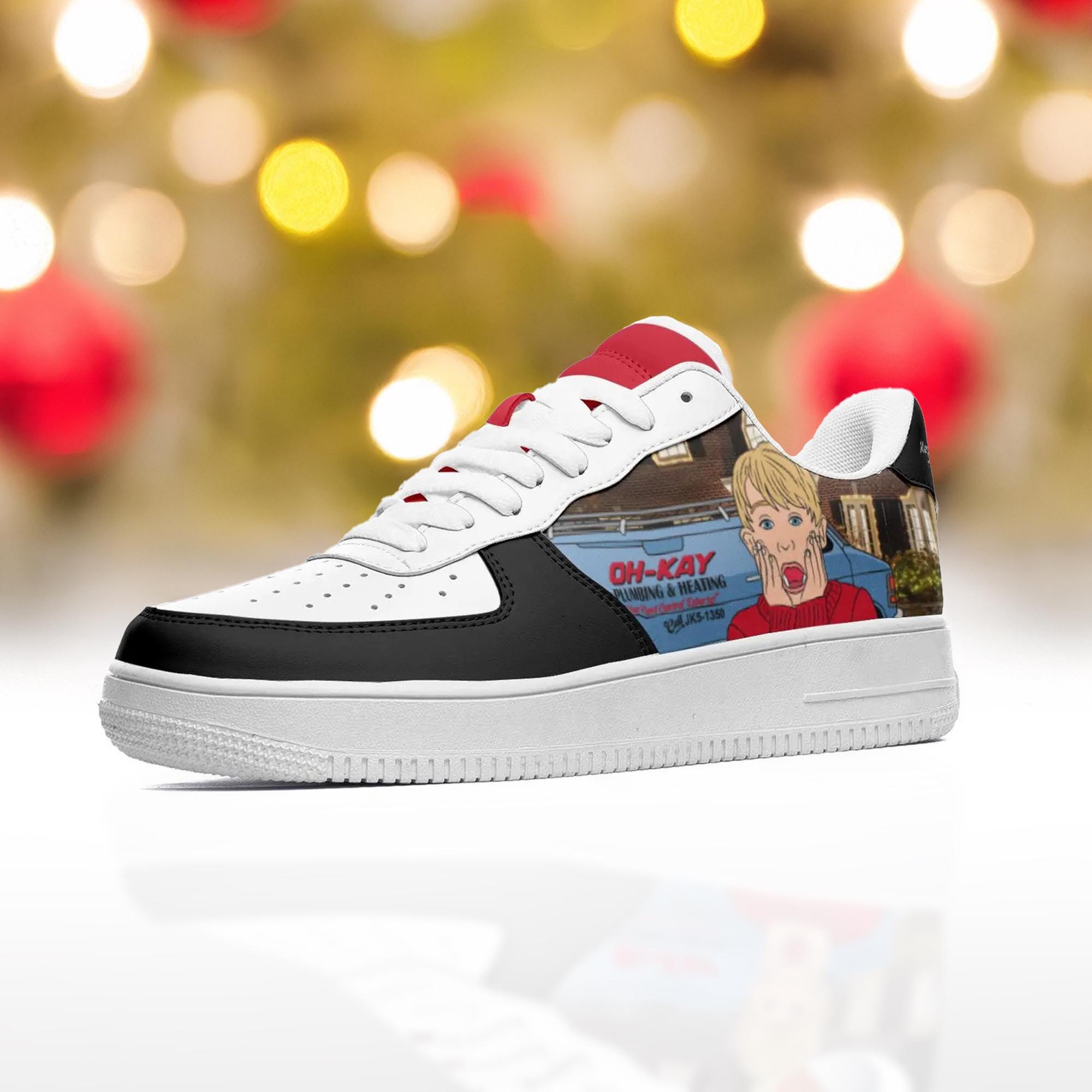 Home Alone Low Top Leather Sneakers, Home Alone Shoes, Unisex Christmas Shoes, Unisex Home Alone Shoes