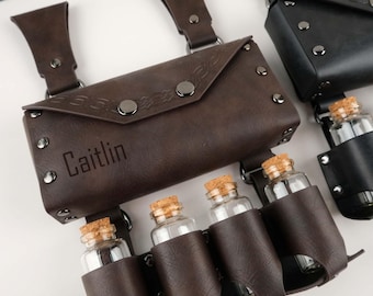 Personalized Medieval Renaissance Belt Bag, Medieval Costume Accessories Belt Bag, PU Leather Belt Bag with Bottle,Pirate Costume Coin Purse