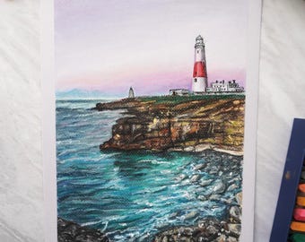 Portland Bill Lighthouse - Original Pastel Landscape – Soft Pastel Art – Coastal Painting – Wall Decor