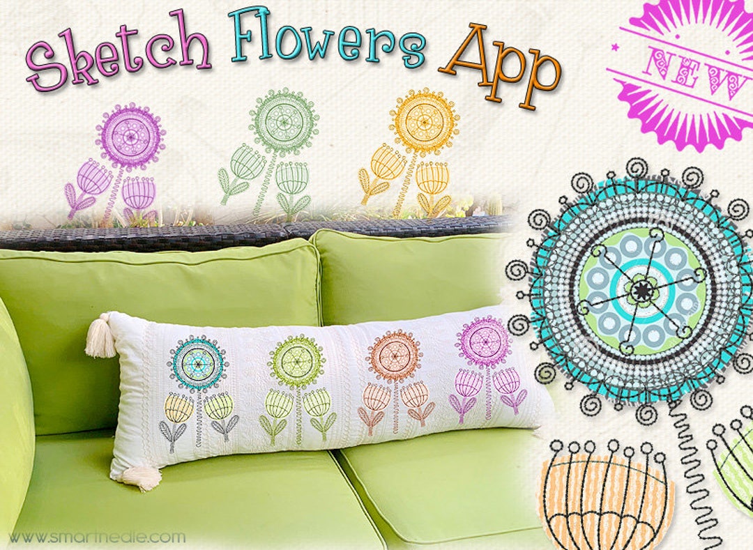 Sketch Flower Embroidery Design Spring Applique 5x7 6x10 Etsy