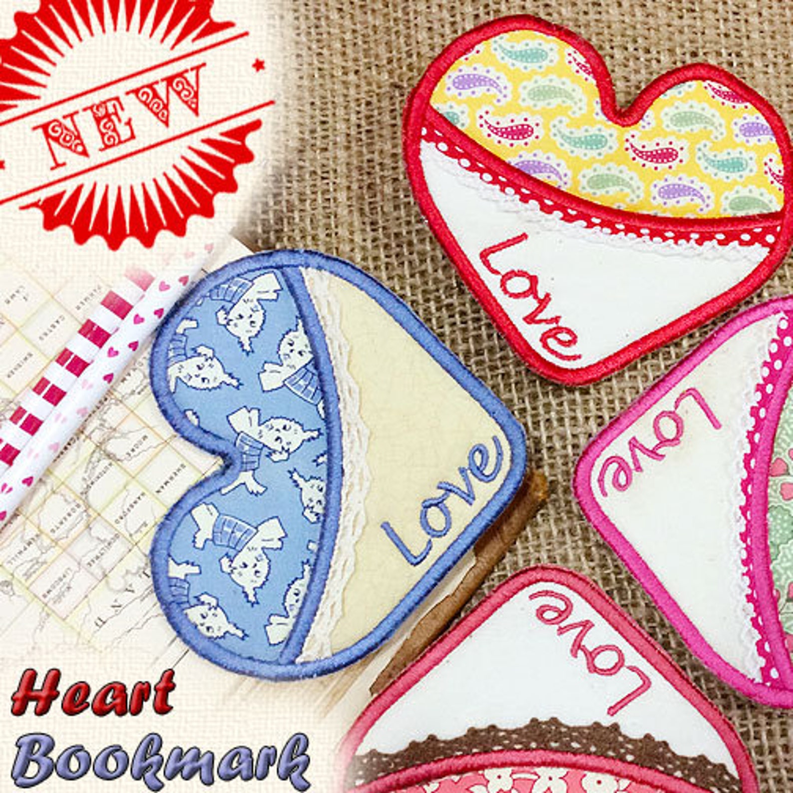 Heart Bookmarks Embroidery Applique in the Hoop Design 4x4 Etsy
