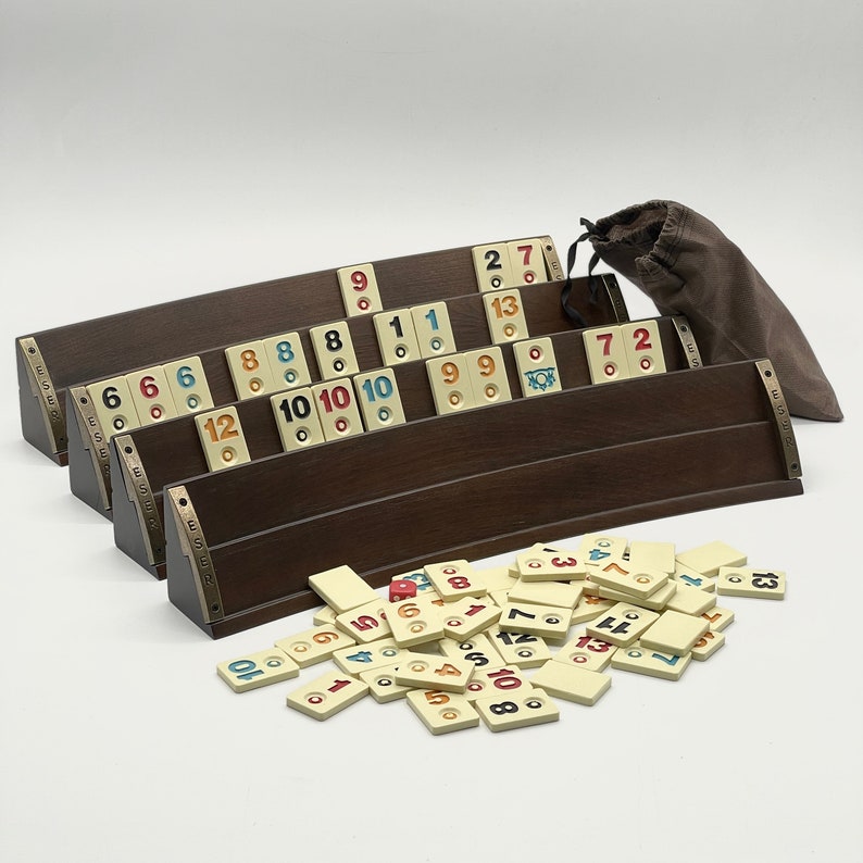 Custom Wooden Rummy Set With Personalized Engraving - Straight Racks & Tiles