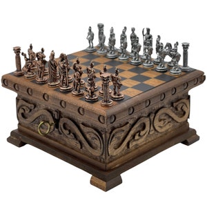 Personalized Boxed Puzzle Chess Set With Hidden Compartment With Chess Board, Wooden Chess Set, Handmade Chess Board, Luxury Chess Set
