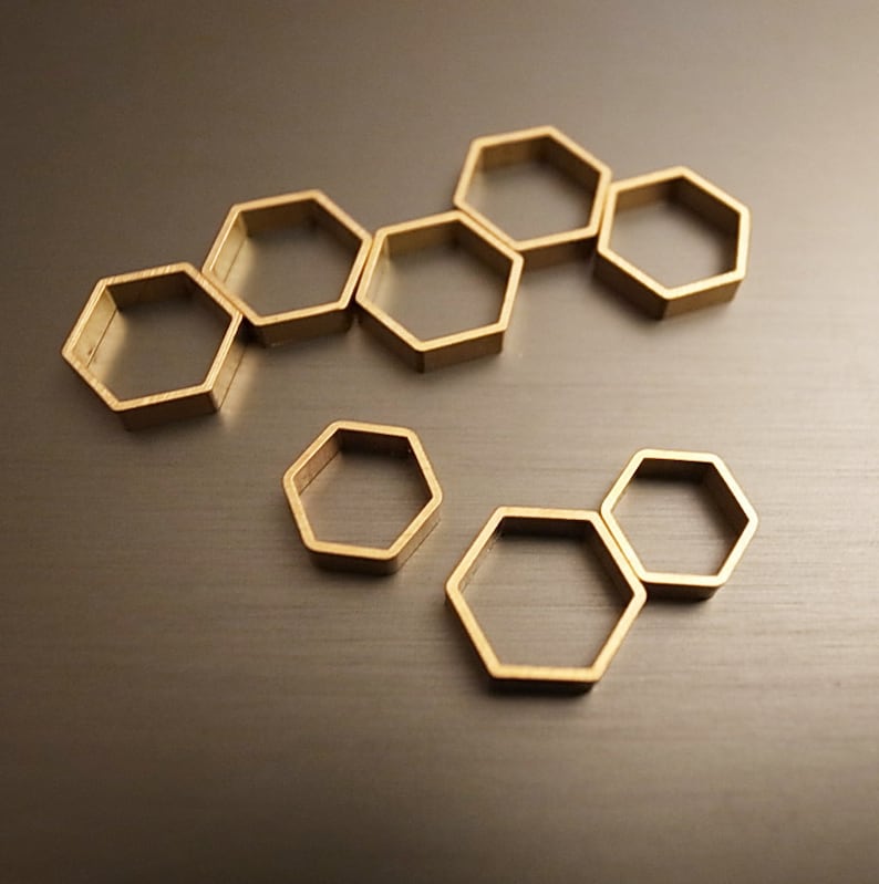 15 pieces of newly made cut raw brass tube outline charm in hexagon shape geometric 9x10x2.5mm wide larger size image 1