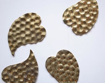 12 Vintage raw brass die cut  heart charm 30mm long  bubble stone pattern drop dangle