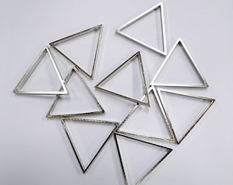 10 pieces of cut raw brass tube outline charm in triangle geometric shape deco 25mm each side with new plating in steel color