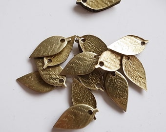 30 Vintage raw brass small  metal leaf charm 15 x 6 mm  finding