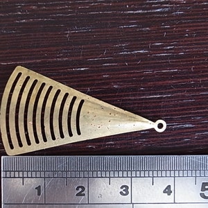 12 pieces of newly made brass stamping die cut triangle drop pendant finding charm 38mm long fan image 4