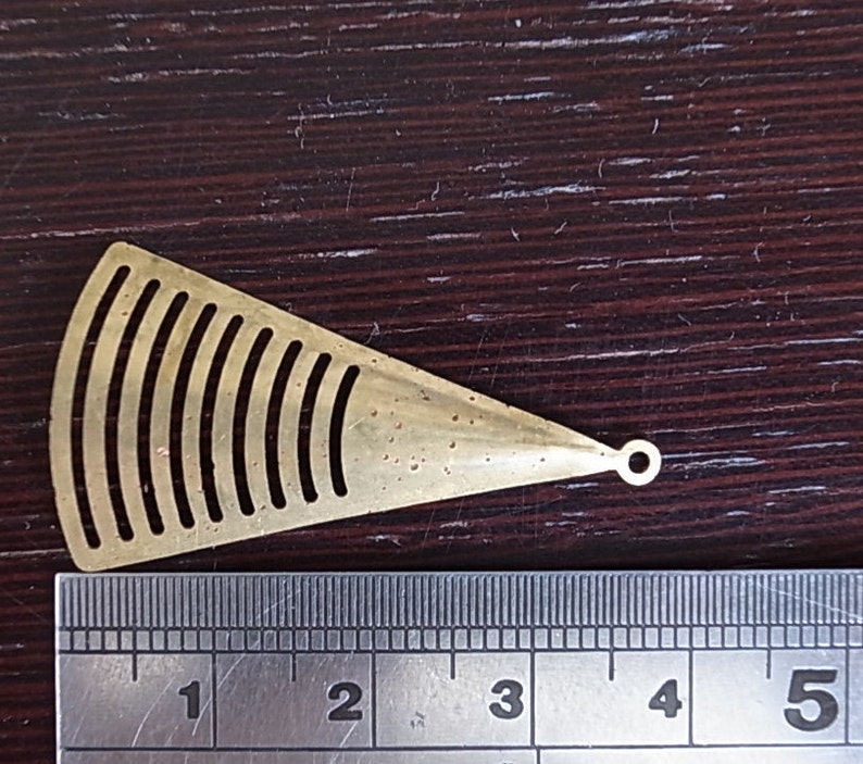 12 pieces of newly made brass stamping die cut triangle drop pendant finding charm 38mm long fan image 4