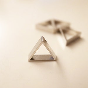 24 pieces of newly cut raw brass thick tube outline charm in tiny triangle 10x2.5mm thick plated in steel color image 1