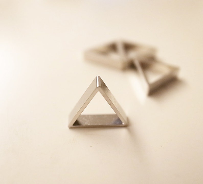 24 pieces of newly cut raw brass thick tube outline charm in tiny triangle 10x2.5mm thick plated in steel color image 1