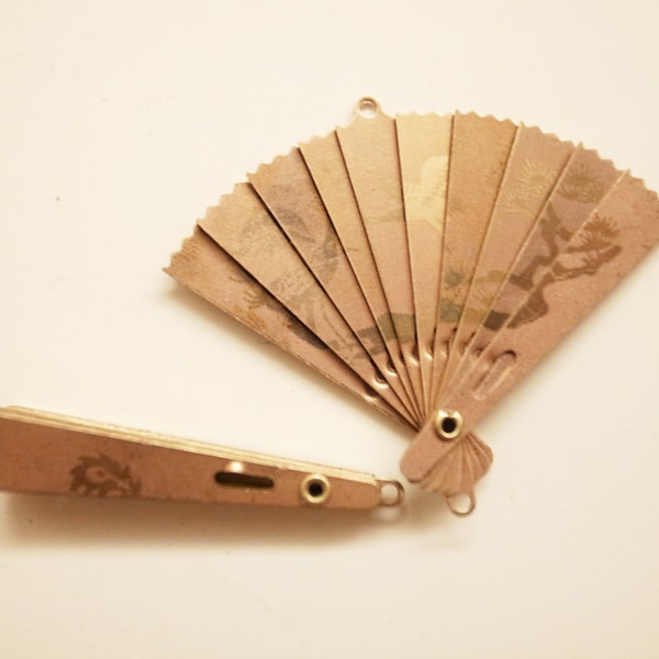 6 pcs of vintage brass folding fan charm rare bird phoenix different engraving on both sides hinge 40 x 50mm open large size