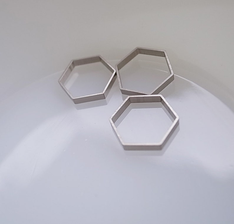 12 cut raw brass tube outline charm in hexagon shape geometric art deco 17.5x2.5mm new plating in steel color image 1