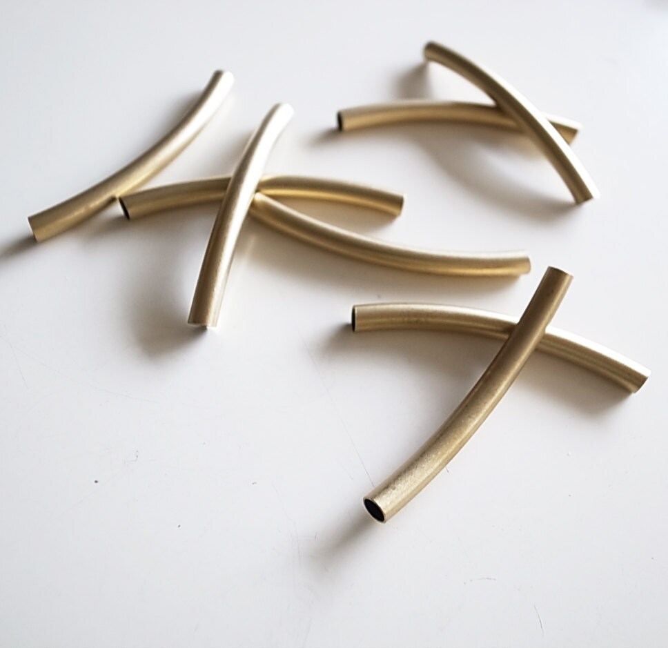 vintage raw brass long tube 4x45 mm round shape curve