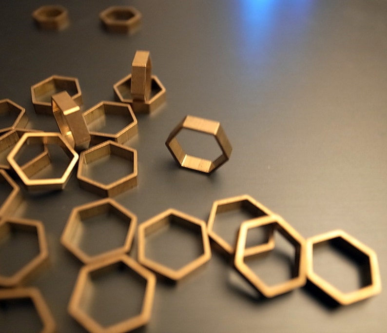 15 pieces of newly made cut raw brass tube outline charm in hexagon shape geometric 9x10x2.5mm wide larger size image 5