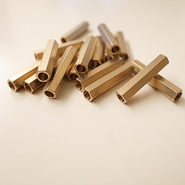 20 pieces of  newly made solid raw brass long hexagon tube bead 20 x 4 mm with hole through