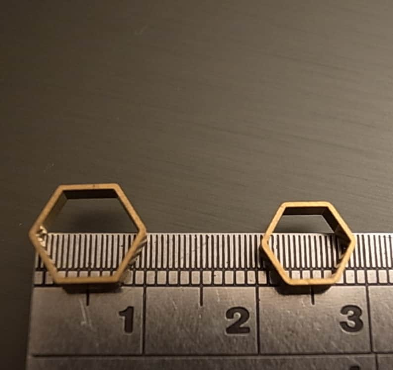 15 pieces of newly made cut raw brass tube outline charm in hexagon shape geometric 9x10x2.5mm wide larger size image 3