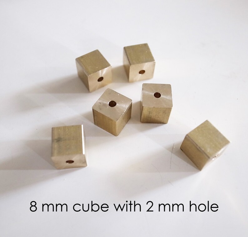 20 pcs of Raw Brass 8 x 8 mm Square solid Cube Beads with 2 mm hole image 1