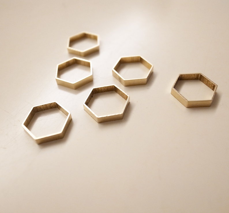 12 pieces of new raw brass tube outline charm in hexagon shape geometric art deco 12 x 13 x 2.5 mm image 1