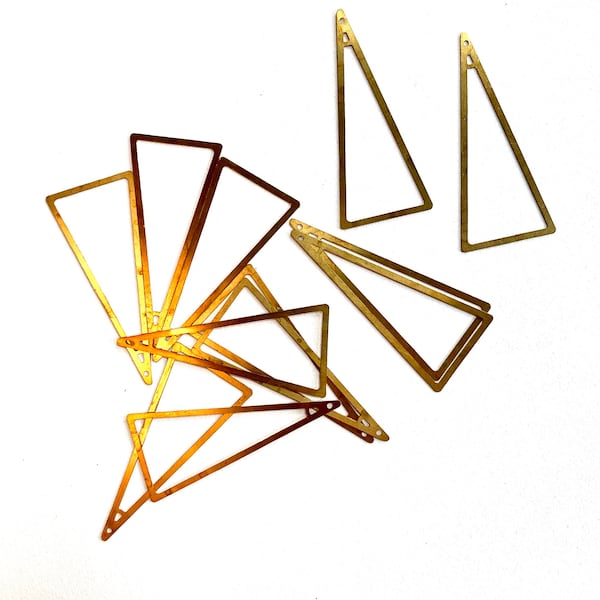 10 pcs newly made brass triangle frame outline die cut stamping charm 55 x 24 x 0.5mm with holes smaller size