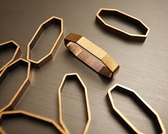 15 pieces of vintage old stock cut raw brass tube outline charm in small rhombus shape 3d deco 15.5mm long