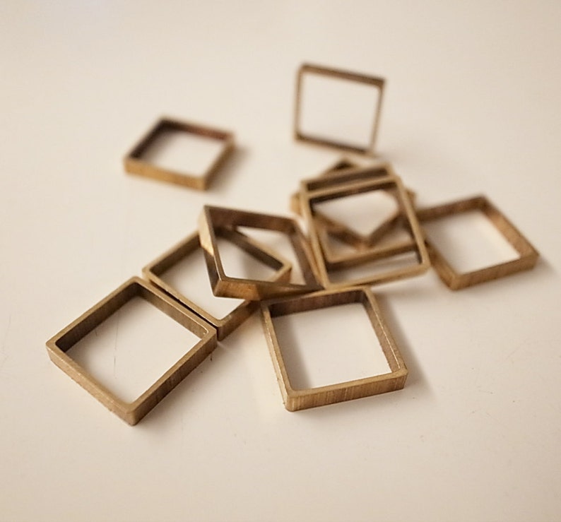 12 pieces of vintage cut raw brass tube outline charm in square box geometric shape 3d cube 12.5 x 12.5 x 2.5 mm image 2