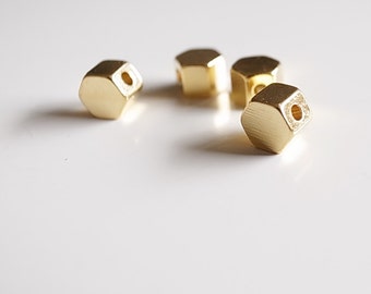 20 pcs of 24k gold over brass solid bead charm hexagon shape with hole through 5x5x4 mm